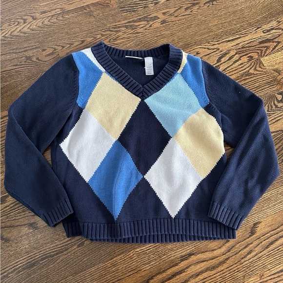 Liz Claiborne Villager Sweater Navy Argyle V-Neck Size 1 - Picture 1 of 5
